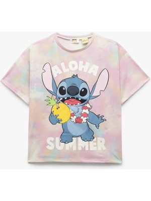 Koton Lisanslı Stitch Baskılı Bisiklet Yaka Kısa Kollu Tişört