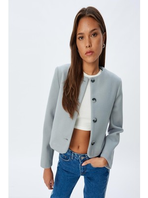 Koton Crop Ceket Yakasız Düğmeli Slim Fit Uzun Kollu