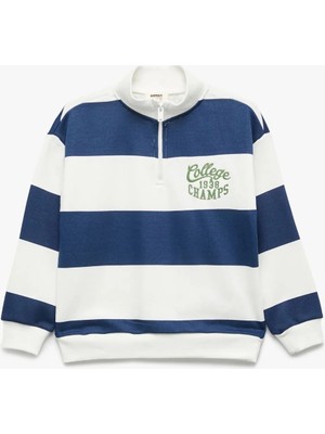 Dik Yaka Uzun Kollu Yarım Fermuarlı Oversize Sweatshirt