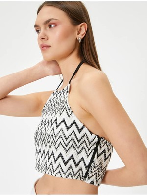 Koton Halter Yaka Kroşe Crop Top Desenli Yandan Fermuarlı