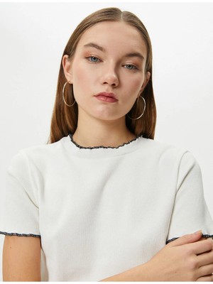 Koton Dik Yaka Tişört Fitilli Kısa Kollu Pamuklu Slim Fit