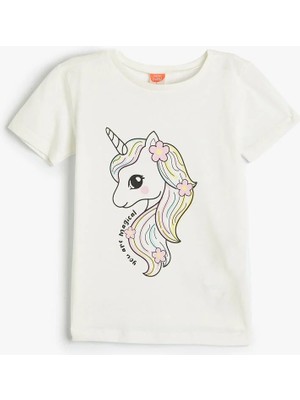 Koton Tişört Kısa Kollu Bisiklet Yaka Unicorn Baskılı Pamuklu