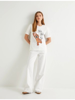 Koton Düz Bol Paça Kot Pantolon Yüksek Bel Cepli Paçaları Kesik - Nora Longer Straight Jeans
