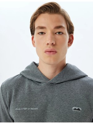 Koton Kapşonlu Sweatshirt Slogan Işlemeli Yıkamalı Pamuk Karışımlı