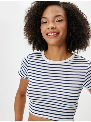 Koton Crop Tişört Kısa Kollu Bisiklet Yaka Slim Fit