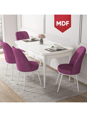 Canisa Concept Via Serisi MDF Beyaz Açılabilir 80X132 Mutfak Masa Takımı 4 Adet Sandalye