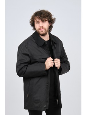 By Serco Erkek Kumaş Yakalı Klasik Kaban %100 Polyester Siyah Regular Fit Özellikli 0620895