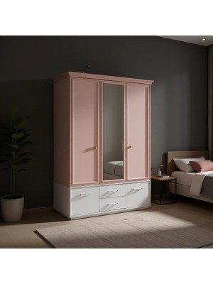 Setay Gardırop Rosa 3 Kapaklı Aynalı Dolap Pembe Suntalam Malzemeden Modern Tasarımlı