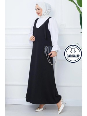 Hafsa Mina Nehir Örme Jile Elbise Siyah HM2389