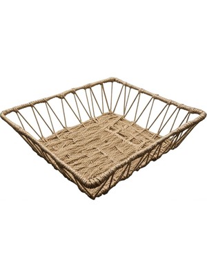 Doğal Örgü Kare Sepet 25X25 cm Hasır Organizer Çok Amaçlı Kullanım Bebek Odası & Mutfak Düzenleyici