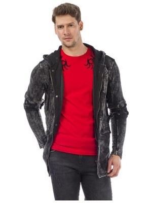 Cipo&Baxx CL257 Bağcıklı Kapşonlu Fermuarlı Erkek Sweat Ceket