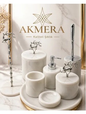 Akmera Home Ultra Lüks 8 Parça Mermer Banyo Aksesuar Seti – Premium Seri