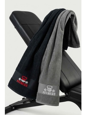 Fıtness 50X100 cm %100 Pamuklu 2'li Spor Havlusu Siyah-Açık Gri  Fitness Gym Golf Boks Tenis Havlusu