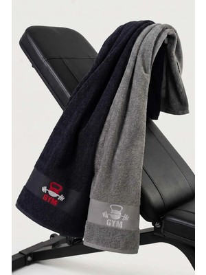 Gym 50X100 cm %100 Pamuklu 2'li Spor Havlusu Siyah-Açık Gri  Fitness Gym Golf Boks Tenis Havlusu