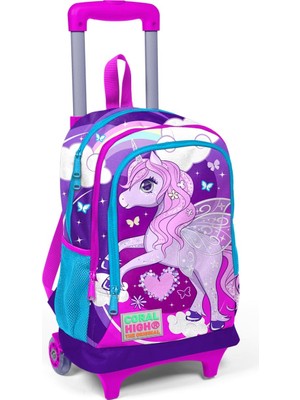 Coral High Kids Mor Pembe Işıklı Tekerlekli İki Bölmeli Çekçekli Sırt Çantası Cinsiyet: Kız 23908