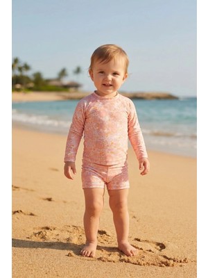 Tuğba Kuğu Uv Korumalı Uzun Kollu Kız Bebek Mayo - Pink Caretta