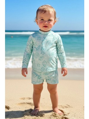 Tuğba Kuğu Uv Korumalı Uzun Kollu Erkek Bebek Mayo - Mint Ocean Dream