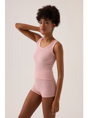 Los Ojos x Ece Pembe Modal Kumaşlı Askılı Şortlu Pijama Takımı Ribbed Pj3