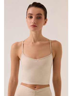 Los Ojos x Ece Bej Melanj Kalp Yaka Spor Sütyeni Sweetheart Neck Top