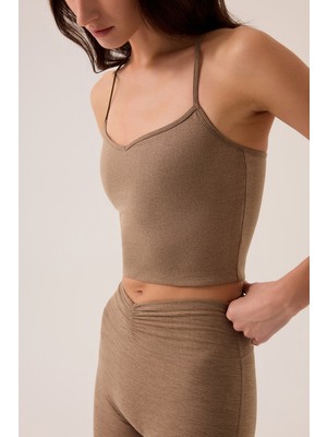 Los Ojos x Ece Mocha Melanj Kalp Yaka Spor Sütyeni Sweetheart Neck Top