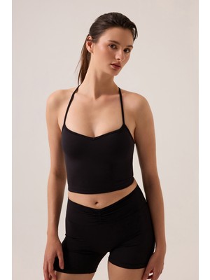 Los Ojos x Ece Siyah Kalp Yaka Spor Sütyeni Sweetheart Neck Top