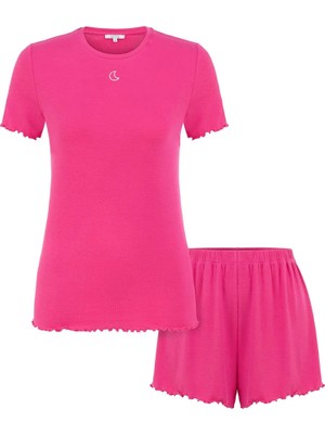 Jaya Viskon Ribana Kısa Şortlu Pijama Takımı / Pembe