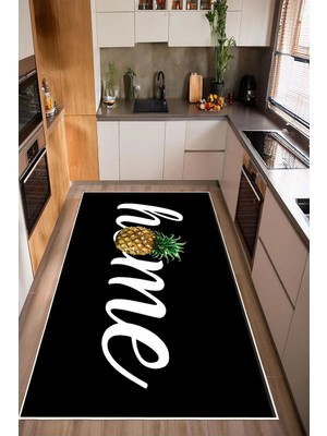 Pelura Halı Home Yazılı Ananas Desenli Baskılı Kaymaz Yıkanabilir Mutfak Halısı Yolluk