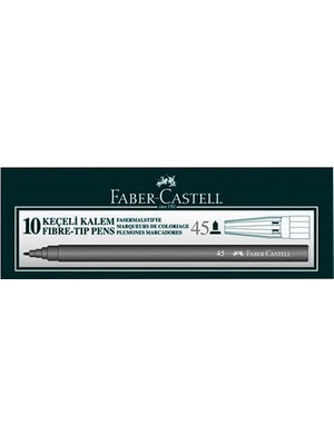 Faber-Castell Siyah Renk 10'lu Keçeli Kalem 45 Adet İnce Uçlu Su Bazlı Mürekkep