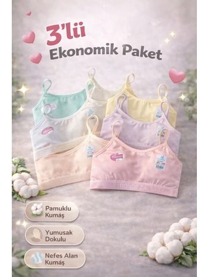 Qulat Kız Çocuk Petli Büstiyer Alıştırma 3’lü Paket – Pamuklu Yumuşak Alıştırma Sütyeni
