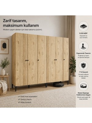 Free Wood 6 KAPAKLI,12RAFLI,2ASKILI,AYRI Modül Kullanımına Uygun DOLAP/GARDIROP(%100MDF)