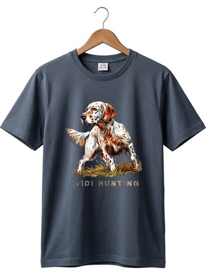 Unisex Widi Hunting English Setter Köpek Baskılı Doğa Temalı Outdoor %100 Pamuk Basic T-Shirt