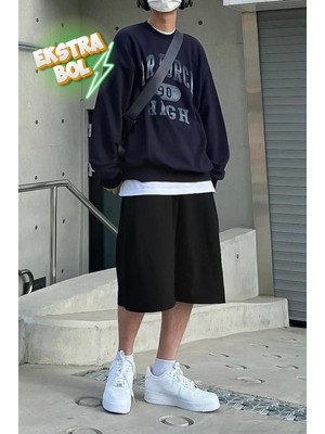 Vladivosto Diz Hizasında Nefes Alan Kumaş 2 Iplik Büyük Beden Oversize Baggy Harajuku Şort