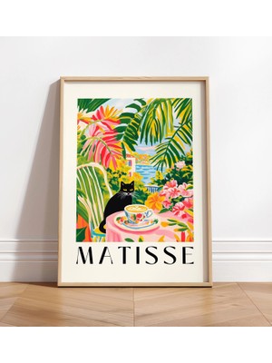 Ninastore Siyah Kedi Kahve Baskısı: Henri Matisse Tarzı Mutfak Duvar Sanatı