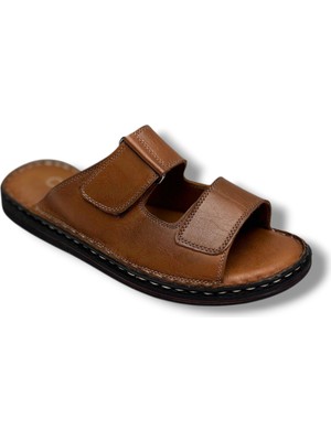 Cakgo 182-26 Hakiki Deri Ultra Soft Çift Bant Cırtlı Anatomik Erkek Terlik 40-47