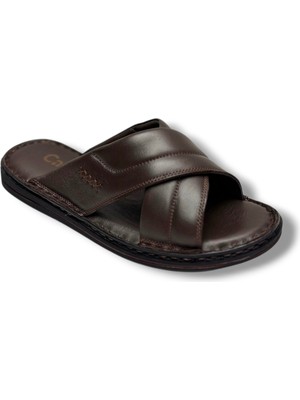 Cakgo 170-26 Hakiki Deri Ultra Soft Çapraz Bant Anatomik Erkek Terlik 40-47