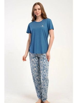 C&city Yuvarlak Yaka Kısa Kollu Pijama Takımı Mavi-512275