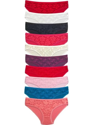 Zenvia 10 Adet Önü Dantelli Transparan Kadın Slip Külot S231