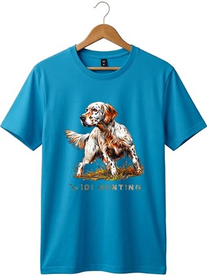 Unisex Widi Hunting English Setter Köpek Baskılı Doğa Temalı Outdoor %100 Pamuk Basic T-Shirt