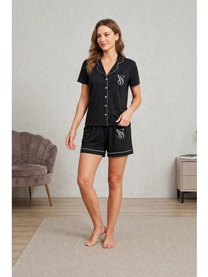 Kiss Me Pamuklu Gömlek Yaka Düğmeli Rahat Şık Şortlu Pijama Takımı