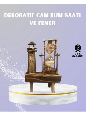 Die Grup Ahşap Kum Saati ve Deniz Feneri Figürü Bir Arada – Ev & Ofis Dekorasyonu
