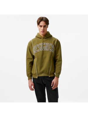 Market Designer Split Erkek Haki Sweatshirt