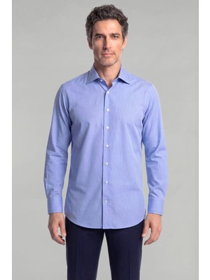 Bisse Klasik Yaka Regular Fit Mavi Uzun Kol Cepsiz Erkek Gömlek GMKLS250064_35