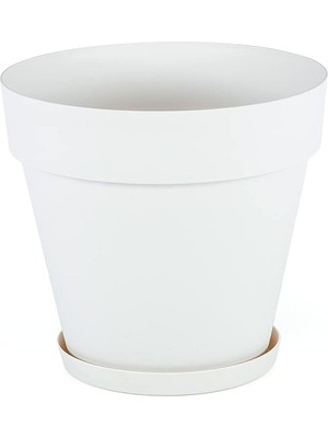 MarkEntegra Yalı Saksı Drenaj Aparatlı Tabaklı Dekoratif Saksı 19CM, 3 Litre Kirli Beyaz