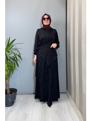 Al-Marwah Almarwah Tek Omuz Yelek Detaylı Elbise Siyah 905008