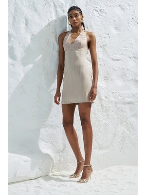 Sagaza Studio SS6176 Boyundan Bağlamalı Fermuarlı Mini Elbise