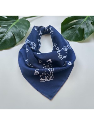 ALS Tasarım Dünyası Lacivert Renk Zemin Üzerine Içinde Beyaz Kedi Desenli %100 Koton Bandana