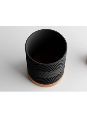 Tüyak Production Zigzag Dekoratif Saksı - Geometrik lı Siyah Saksı 8 cm