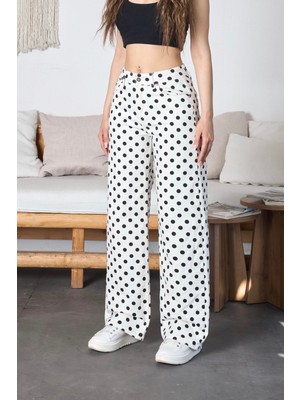 Bikelife Puantiye Desenli Wide Leg Denim Pantolon