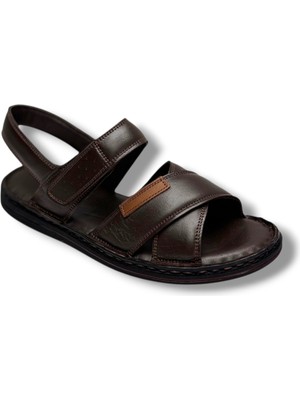 Cakgo 216-26 Hakiki Deri Ultra Soft Çapraz Bant Anatomik Erkek Sandalet 40-47
