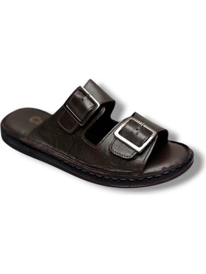 Cakgo 602-26 Hakiki Deri Ultra Soft Çift Tokalı Anatomik Erkek Terlik 40-47